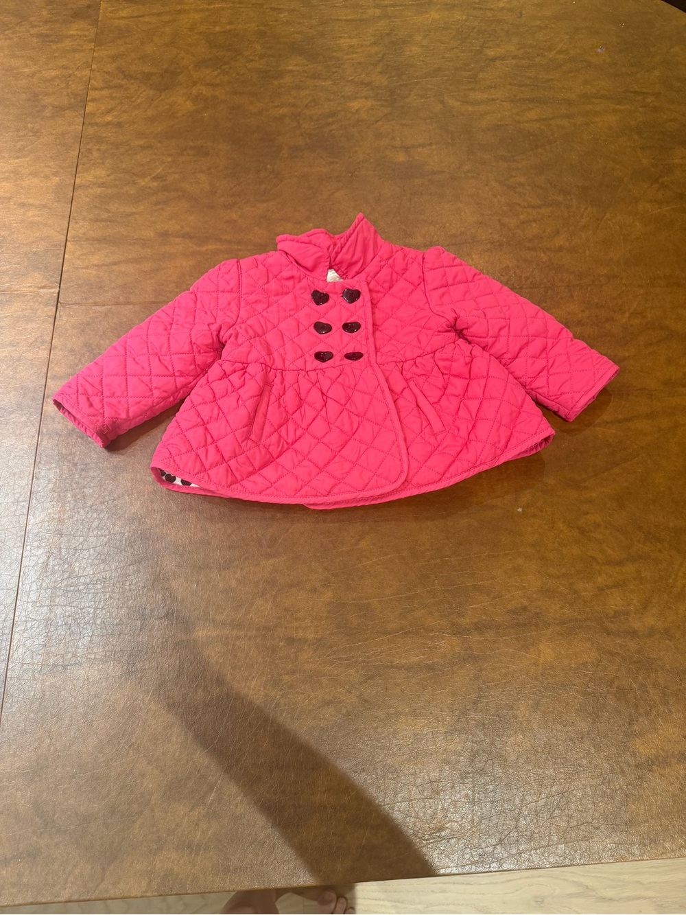 Girls' Pink Quilted Heart-Button Jacket